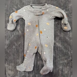 Gray Baby One Piece with Sports Print